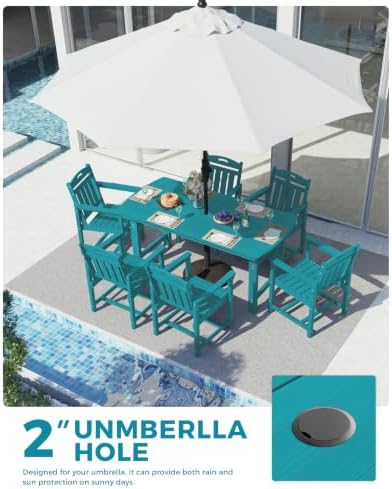 Ciokea HDPE Outdoor Dining Set of 6, Patio Table and Chairs Sets, Lake Blue - Image 4