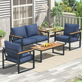 4 Pieces Metal Patio Furniture Set for Outdoor Balcony, Blue by COMLAXFIELD