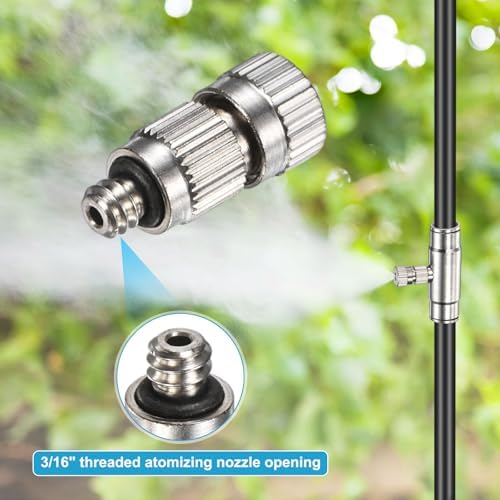M METERXITY 20-Pack Brass Misting Nozzle Tee Kit, 0.8mm Orifice Dia. High Pressure Spray Misting Nozzle Head, Slip Connectors for 3/8 Inch Drip Irrigation Tubing Kit Outdoor [3/16" Threaded] - Image 5