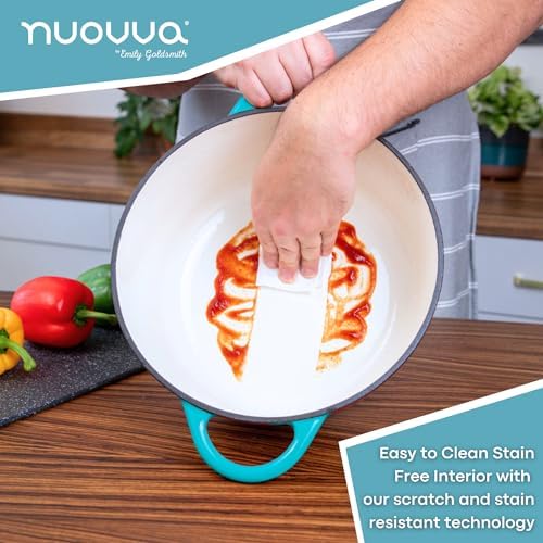 Cast Iron Dutch Oven with Lid - Non-Stick Ovenproof Enamelled Casserole Pot - Sturdy Dutch Oven Cookware - Blue, 7.3- Quart, 30cm- by Nuovva - Image 6