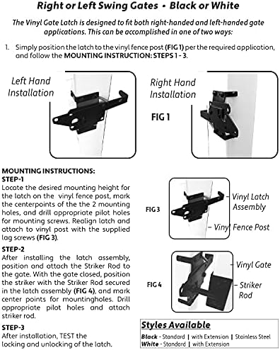 Vinyl Gate Extended Latch White (for Vinyl, Wood, PVC etc Fencing) Fence Gate Latch w/Mounting Hardware - Gate Latches Have a 90 Degree Bracket Resulting in a Positive Latch to Gate Connection - Image 4