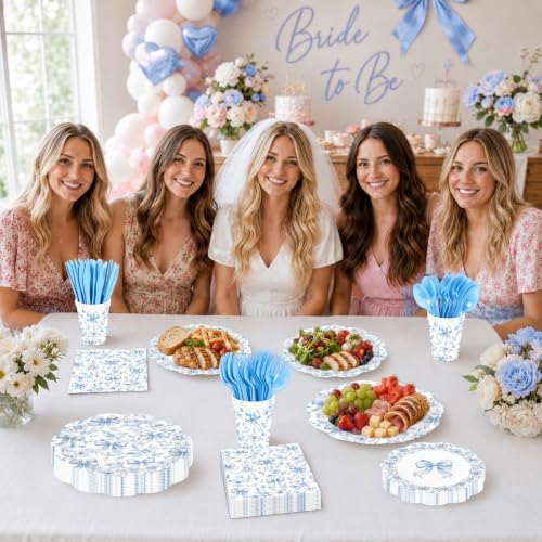 168 Pcs Blue Bow Floral Scalloped Party Decorations,Serves 24 - Image 6
