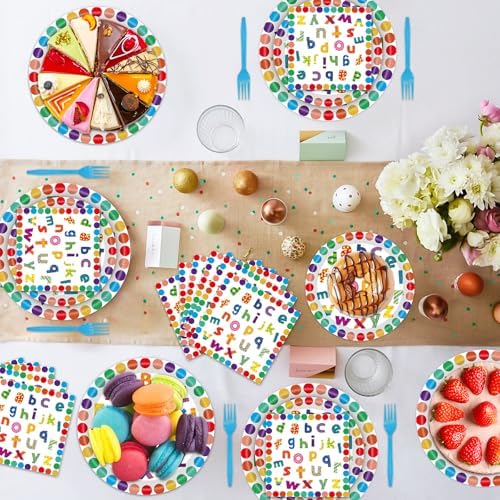 96 PCS Colorful ABC Letters Paper Plates Napkins Set，Serves 24 - Image 5
