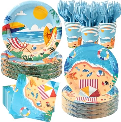 120 Pcs Beach Plates and Napkins for Summer Pool Party,Serves 24 by CENLBJ