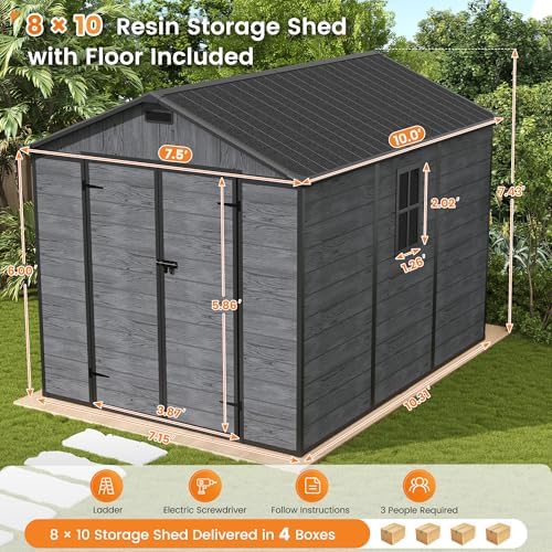 UDPATIO 7.5x10 FT Outdoor Resin Storage Shed,Plastic Shed with Floor - Image 2