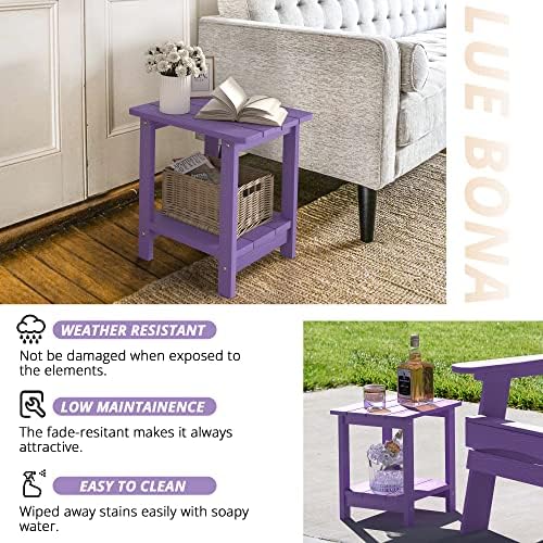 LUE BONA Outdoor Side Table, 2-Tier HDPS Small Patio Table, Purple - Image 6