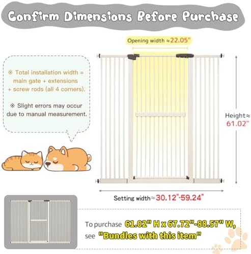 Lumizone 61.02" Extra Tall Pet Gate for Cat Dog 30.12"-59.24" Wide Cream - Image 2
