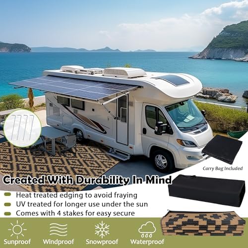 SAND MINE Reversible Mats, Plastic Straw Rug, Modern Area Rug, Large Floor Mat and Rug for Outdoors, RV, Patio, Backyard, Deck, Picnic, Beach, Trailer, Camping, Black & Brown, 10' x 10' - Image 4