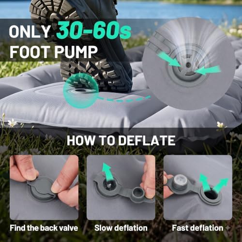 Overmont Ultralight Camping Sleeping Pad with Pillow, Built-in Foot Pump - Image 5
