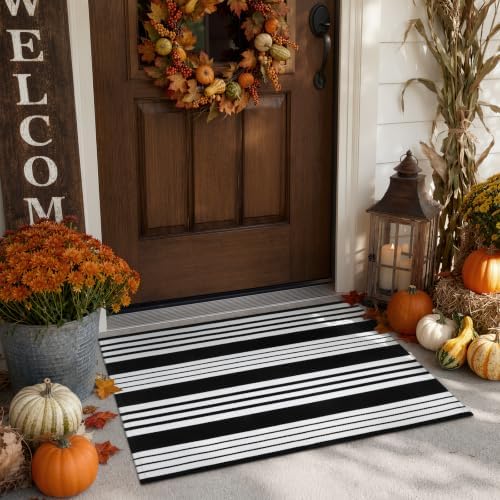 Halloween Door Mat 24"x35" Black and White Outdoor Rugs Fall Front Door Rug by OJIA