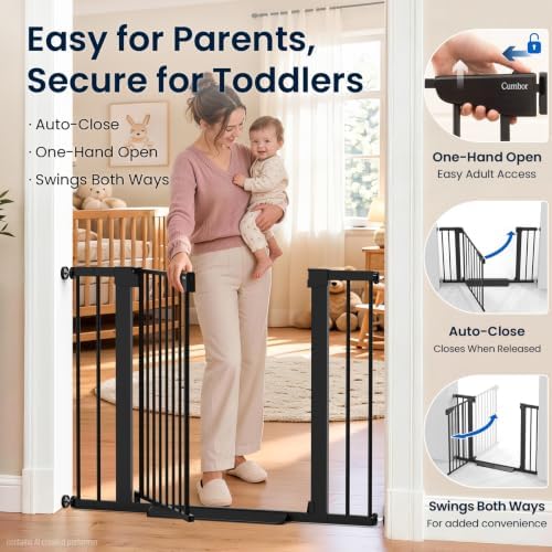 Cumbor 30-43" Baby Gate for Doorways, Auto-Close Walk-Thru Dog Gate, Black - Image 3