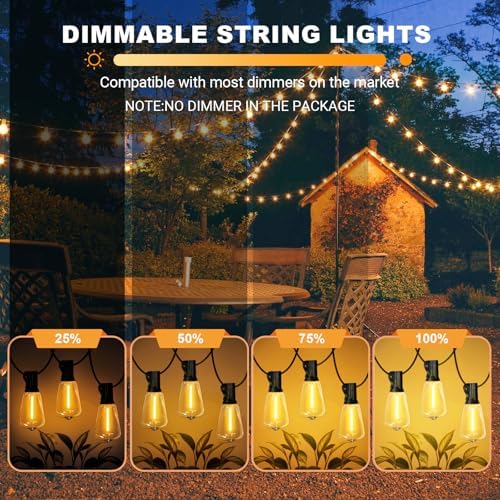 LAMPHOME 51FT Outdoor String Lights Waterproof, 2700K Bright LED Patio Lights with 25+2Spare ST38 Shatterproof Vintage Bulbs, Retro Connectable Edison for Outside, Garden, Balcony, Porch - Image 3