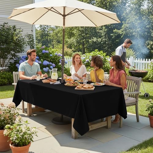LUSHVIDA Rectangle Outdoor Tablecloth with Umbrella Hole 60x102 Inch Black - Image 3