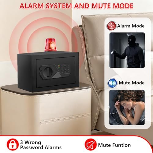 Small Safe for Home Use, Digital Security Safe Box with Combination Lock, Removable Shelf and Spare Keys, Anti-theft Steel Document Safes for Valuable, Money, 12.2" W x 7.87" D x 7.87" H - Image 6