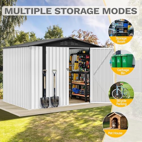 DWVO 7x5 ft Outdoor Storage Shed, Metal Waterproof w/Lockable Door - White - Image 5