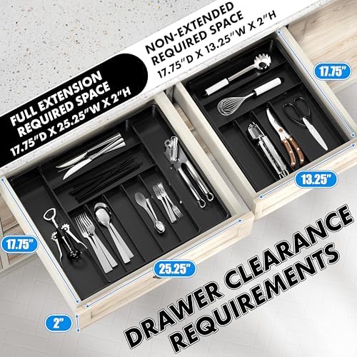 Simple Houseware Expandable Kitchen Drawer Flatware Organizer, Black - Image 3