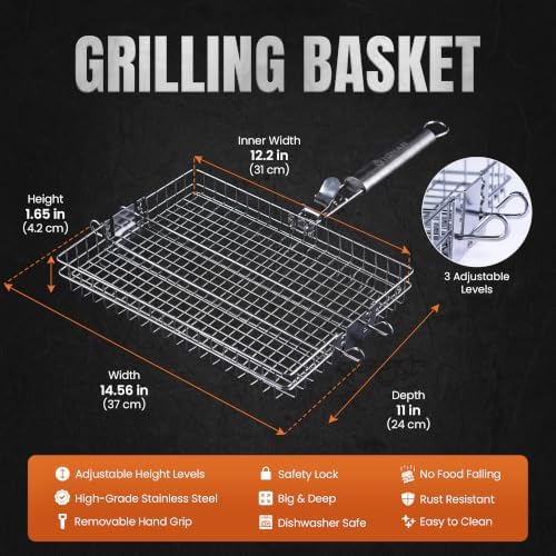 IGNAR Grill Basket Set for Outdoor Grill - Rolling Basket, Fish Basket & Draining Tray with 2 Removable Handles - Stainless Steel BBQ Grilling Accessories for Veggies, Shrimp & Meat - Image 4