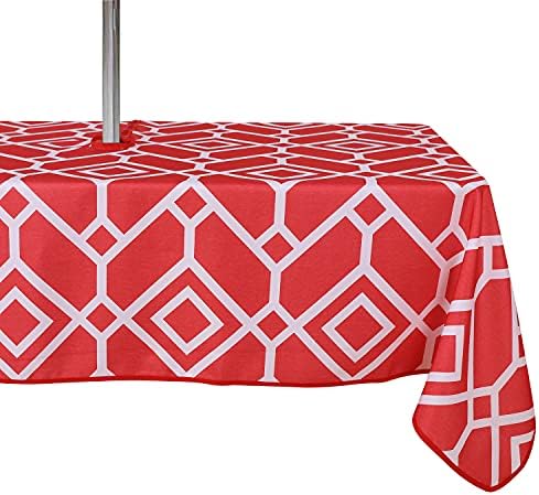 LUSHVIDA Moroccan Outdoor Tablecloth with Umbrella Hole, 60x102 Inch Red by LUSHVIDA