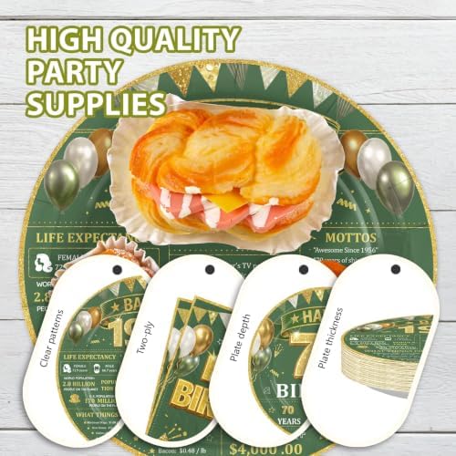 96 Pcs Sage Green and Gold 70th Birthday Party Decorations, Serves 24 - Image 5