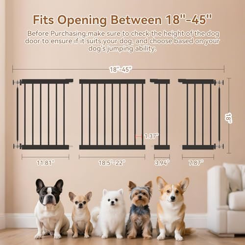 Short Dog Gate,18"-45" Adjustable Extra Wide Metal Short Dog Gate to Step Over, 18" Tall Small Pet Gate with 3 Extension Kits - Image 2