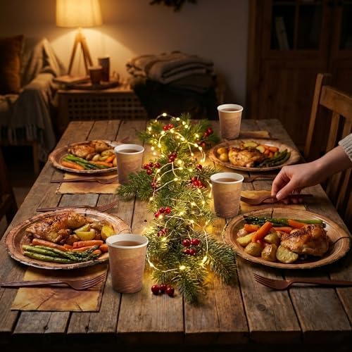 144 Pcs Disposable Rustic Wood Grain Slice Tableware Set for 24 Guests - Image 6