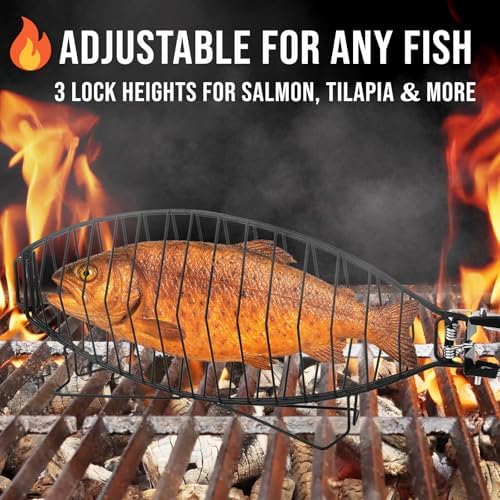 Fish Grilling Basket for Grill - Stainless Steel Basket, Non-Stick Fish Rack for Grilling with Adjustable Lock Removable Handle, Ideal for BBQ, Camping, Charcoal and Gas Grills - Image 3