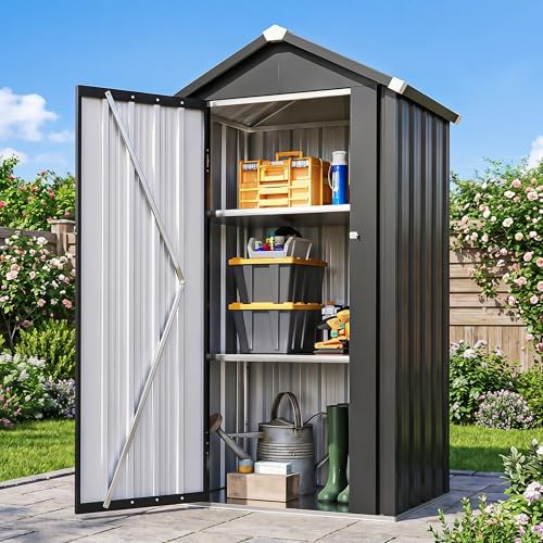 Aoxun Vertical Outdoor Storage Cabinet 2.5’x2’ with Floor & Shelves Black by Aoxun