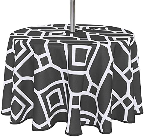 LUSHVIDA Moroccan Round Outdoor Tablecloth with Umbrella Hole 60 Inch Black by LUSHVIDA