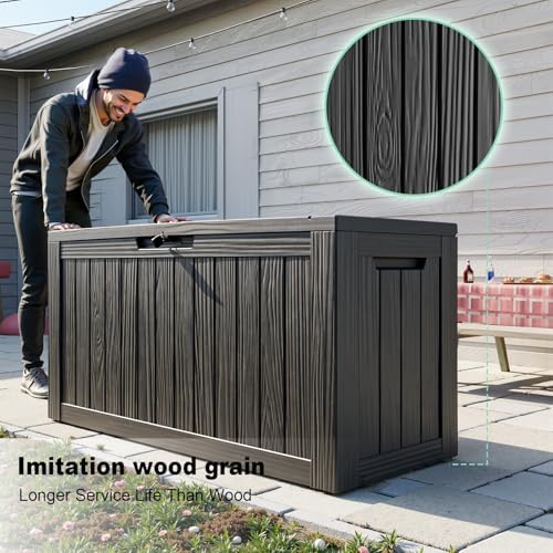 80 Gallon Outdoor Deck Box, Lockable Waterproof Outdoor Storage Boxes For Garden Tools,Indoor Cushions,Accessories Outside Storage Resin Weatherproof Container(Black) - Image 7