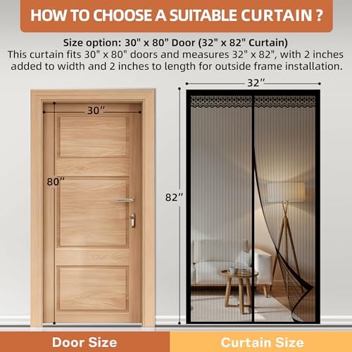 METAONLY Magnetic Screen Door Mesh, Works for Patio, Sliding Door, Keeps Bug Mosquito Out, Fresh Air Flow, Fits 30" x 80" Door - Curtain Size 32" x 82", Black with Lace - Image 2