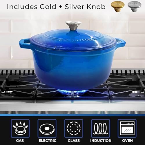 Mueller 6qt Enameled Cast Iron Dutch Oven, Heavy-Duty Casserole and Braiser Pan with Lid and Knob, Safe for All Cooktops, Aqua Blue - Image 6