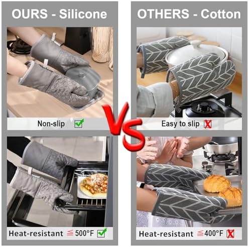 KEGOUU Oven Mitts and Pot Holders 6pcs Set, Kitchen Oven Glove High Heat Resistant 500 Degree Extra Long Oven Mitts and Potholder with Non-Slip Silicone Surface for Cooking (Grey) - Image 4