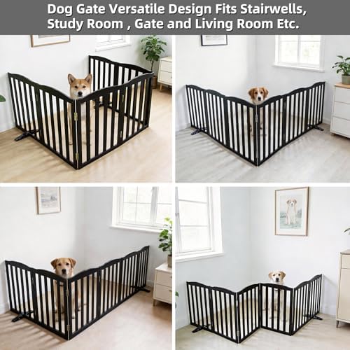Freestanding Dog Gate Indoor,Doggie Gate Foldable Pet Gates for Doorways,Stairs or Hallways, Wooden Black Pet Gate for the House, Pet Fence with Support Feet Included,24 "Height-6 Panels - Image 4