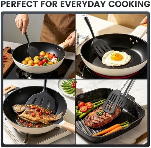 Silicone Spatula Set for Cooking BBQ with 12" Grill Tongs Large Turner-4Pcs - Image 4