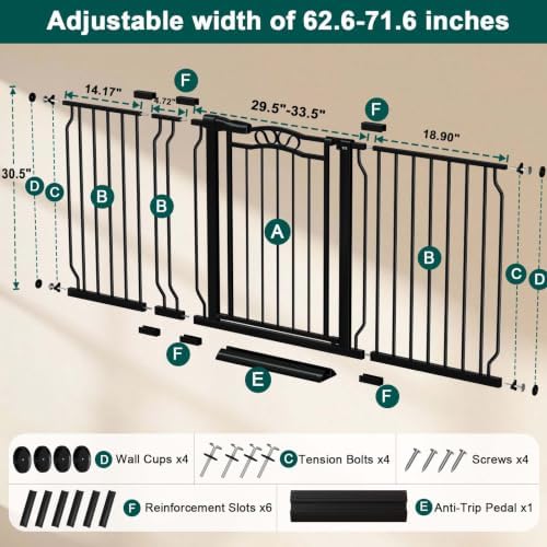 Fairy Baby 62.5"-71.6" Extra Wide Baby Gate for Doorway Long Large Dog Gate - Image 2