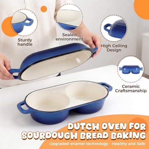 Double Dutch Oven for Sourdough Bread Baking, 2.6QT (Blue) - Image 6