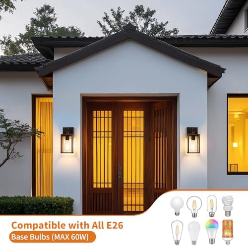 2 Pack Black Brush Gold Dusk to Dawn Exterior Lighting Fixtures Wall Mount, Sensor Outside Front Porch Lights for House, Outdoor Lantern Lamp, Wall Sconce Lights, Coach Light for Garage Entryway - Image 5