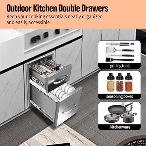 Outdoor Kitchen Double Drawers 13W x 20H x 21D Inch, Flush Mount Access BBQ Island Drawers for Outdoor Kitchens or Patio Grill Station - Image 3