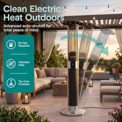 SereneLife Infrared Patio Heater, Electric Patio Heater for Indoor/Outdoor Use, Portable Tower Heater with Remote Control, 1500 W, for Restaurant, Patio, Backyard, Garage, Decks (Black) - Image 5