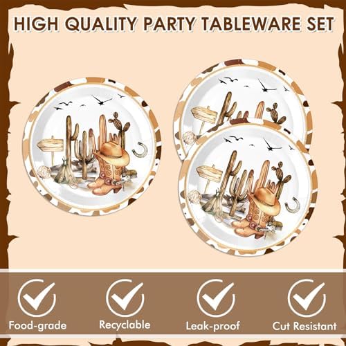 40PCS Western Birthday Decorations Cowboy Party Disposable Tableware Supplies Plates Napkins Rodeo Decoration for Baby Shower Fire Camping Wild West Party - Image 4