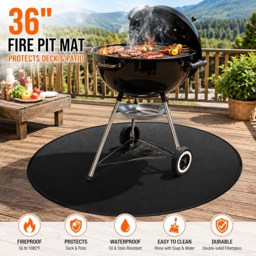 36" Fire Pit Mat for Solo Stove Bonfire, Round Fireproof Under Grill Mats for Outdoor Grill, Patio Protector Pad, Round BBQ Mat, Solo Stove Accessories - Image 5