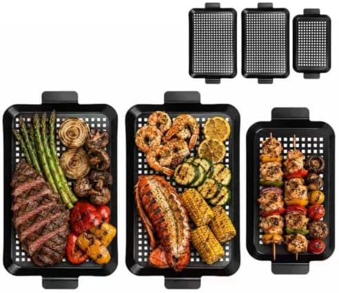 3PCS Grill pan: Grill Topper for Outdoor Grill - Non-stick enamel coating grill topper suitable for camping, picnic, party by Guogiyala