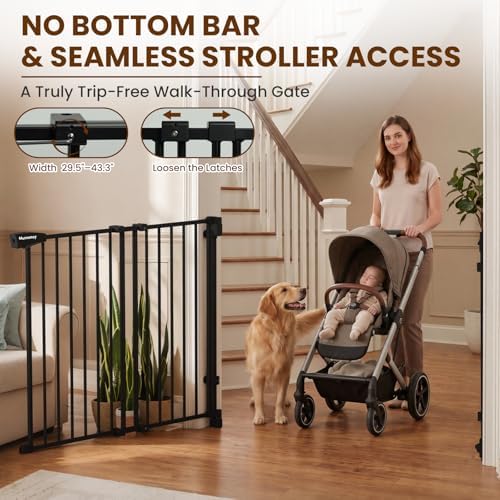 Mumeasy 36" Tall Baby Gate for Stairs, 29.5-43.3" Expandable Hardware Mounted (Drill Needed), Removable No Bottom Bar Dog Gate, Auto Close Wide Walk Thru Safety Gate for Doorways, Pets& Toddlers,Black - Image 4