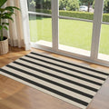 Front Door Mat Indoor Entrance - 2x4.3 Ft Black White Striped Rug by Othilic