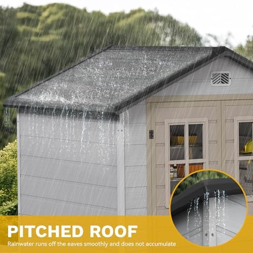 DWVO 6x4.4 FT Outdoor Storage Shed, Plastic Garden Tool Shed with 2 Windows, Double-Wall Outside Shed for Lawn Mower, Garden Shed for Backyard Patio, Lockable, Greige&Gray - Image 6