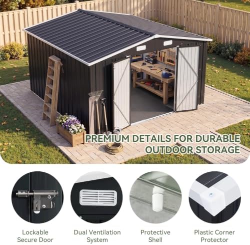 Aoxun 10x12 FT Shed Outdoor Storage Shed with Floor Black - Image 3
