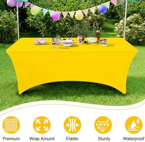 Smiry 2 Pack Spandex Table Cloth 8FT, Elastic Fitted Yellow Tablecloth - Image 4