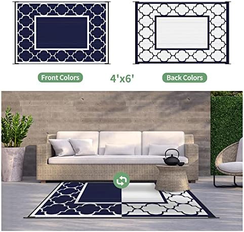 GENIMO Outdoor Rug, Waterproof Plastic Rugs for Patio, 4'x6' Blue White - Image 4