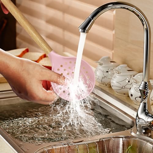 oannao Silicone Kitchen Utensils Set - 446°F Heat Resistant Cooking Utensil Sets, Spatula,Turner,Tongs,Spoon,Whisk, Wooden Handle Silicone Kitchen Gadgets Tools for Non-Stick Cookware BPA Free (Pink) - Image 7