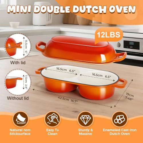 Double Dutch Oven for Sourdough Bread Baking, 2.6QT (Orange) - Image 2